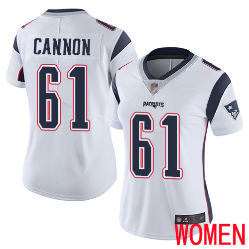 New England Patriots Football #61 Vapor Limited White Women Marcus Cannon Road NFL Jersey